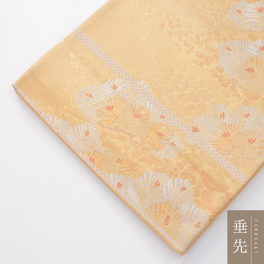 袋帯 帯丈420cm 正絹 六通 フォーマル 松 吉祥文様 ベージュ系 金系 1243-02258
