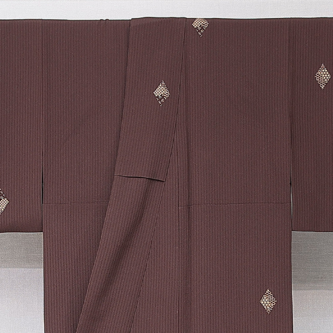 小紋 袷 身丈152cm 裄丈62cm 正絹 Sランク インフォーマル バチ衿 Sサイズ 菱 茶系 RP 1221-15154
