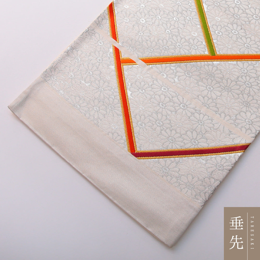 袋帯 帯丈450cm フォーマル 六通 Sランク 正絹 菊 銀系 1223-01980