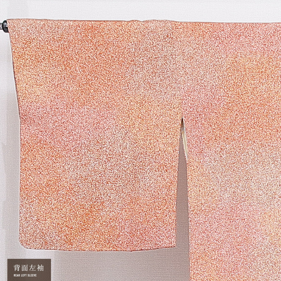 道行コート 袷 身丈90cm 裄丈65cm 正絹 Sランク セミフォーマル Mサイズ たたき染め ポケットあり 抽象柄 朱系 RP 1237-16852