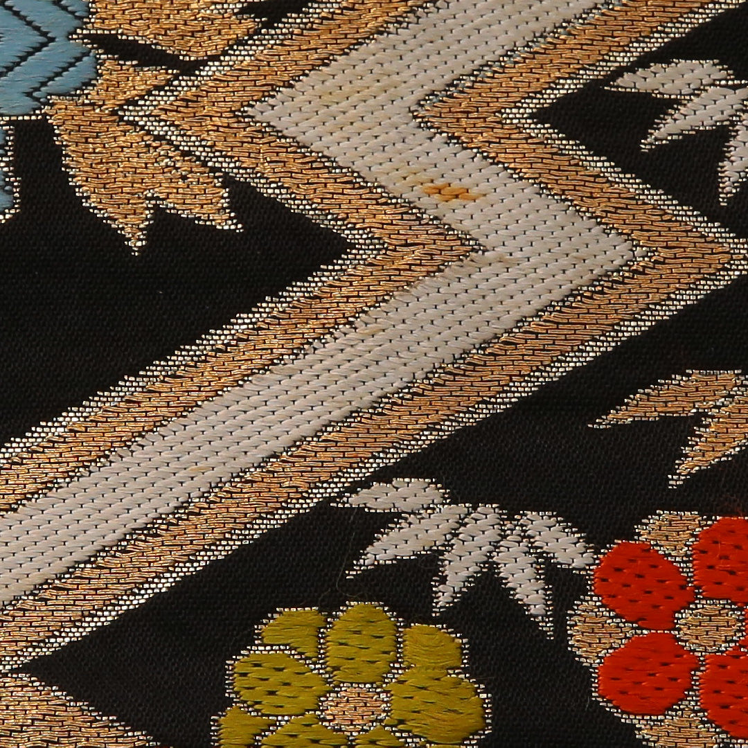 袋帯 帯丈412cm フォーマル 六通 未仕立て 帯芯なし Bランク 正絹 吉祥文様 松皮菱 黒系 金系 1223-01892