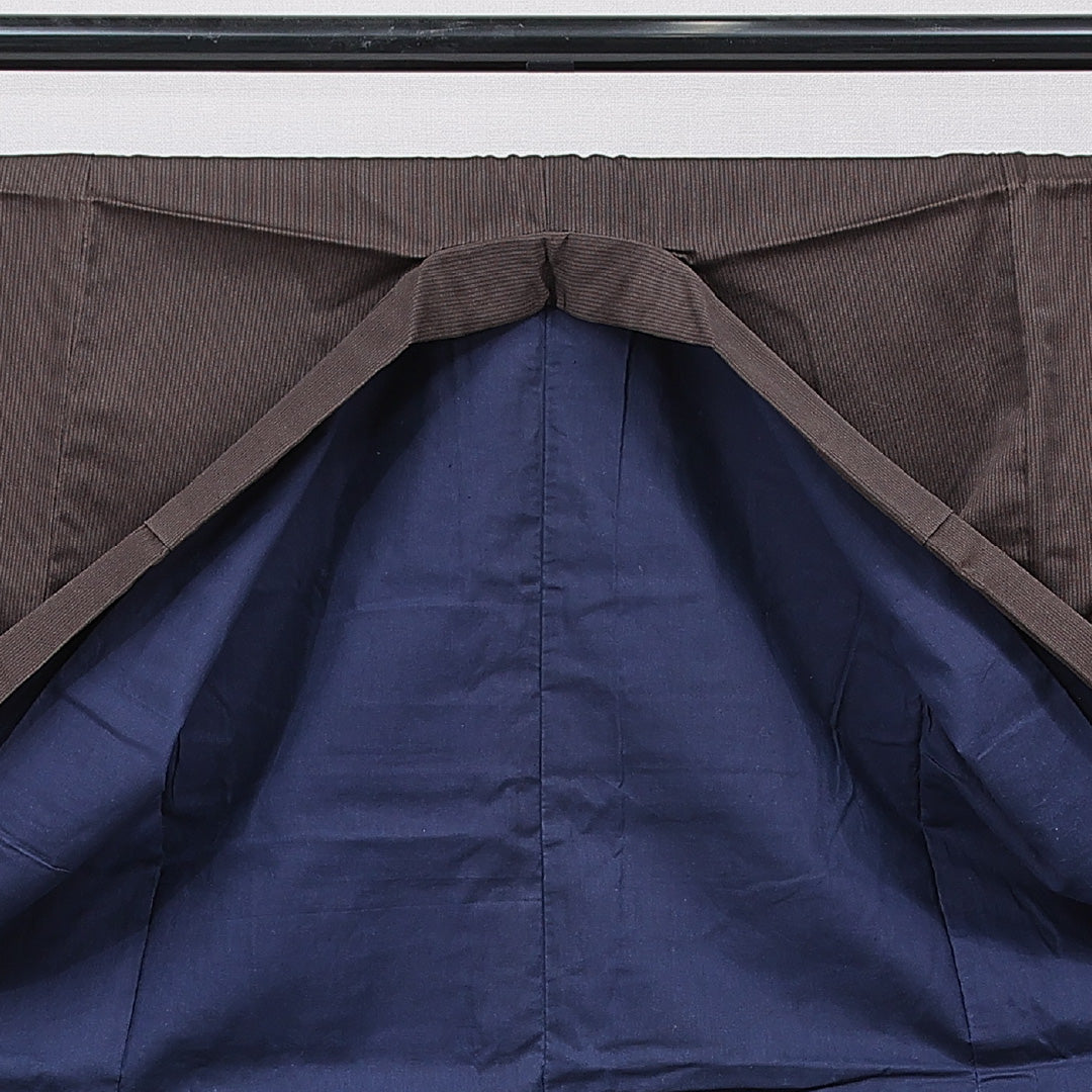 男着物 袷 身丈142cm 裄丈62cm 正絹 Sランク カジュアル 棒衿 Mサイズ 縞 茶系 M4 1224-15766