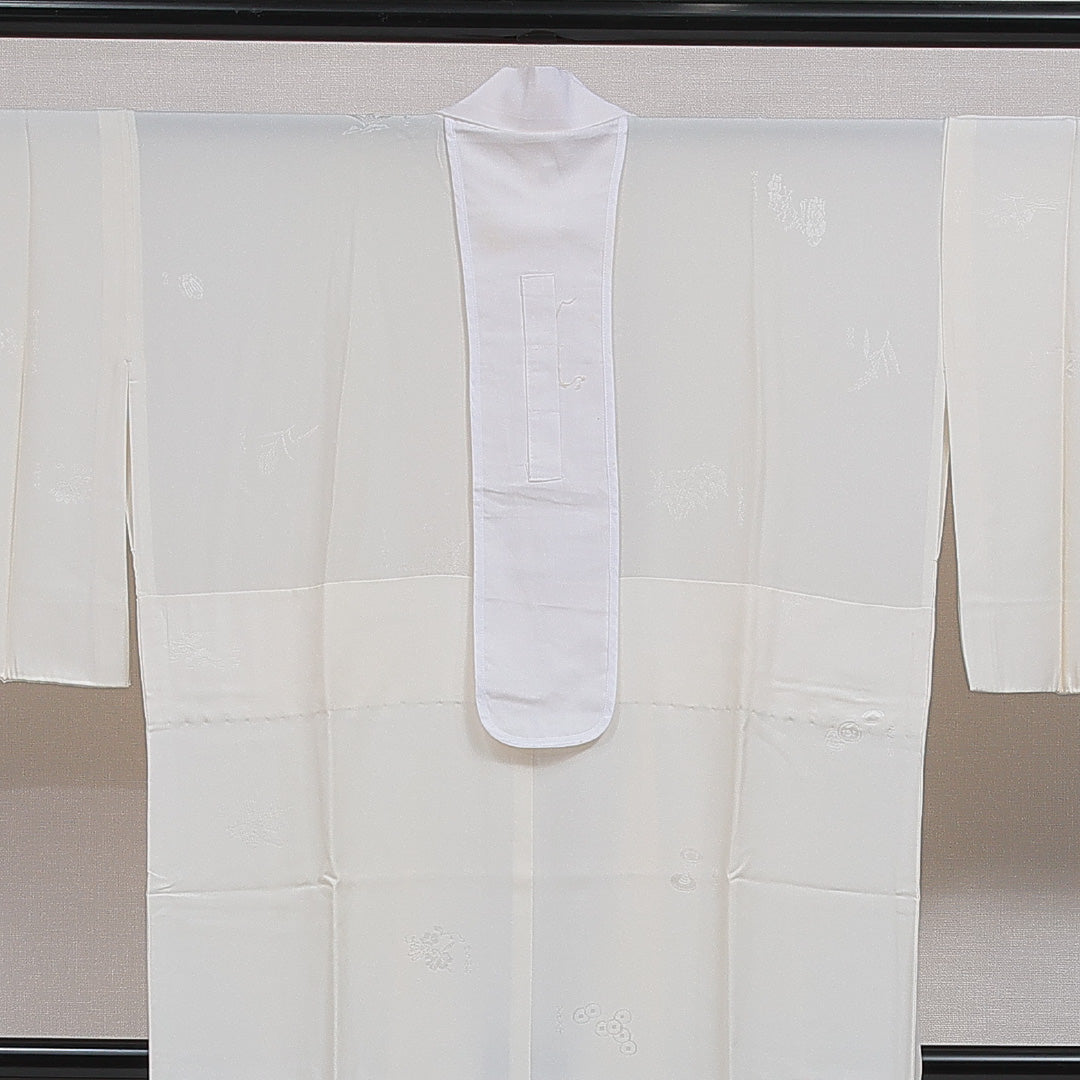 長襦袢 無双袖 身丈128cm 裄丈66cm 正絹 Aランク Lサイズ 牡丹 クリーム系 RP 1239-16628