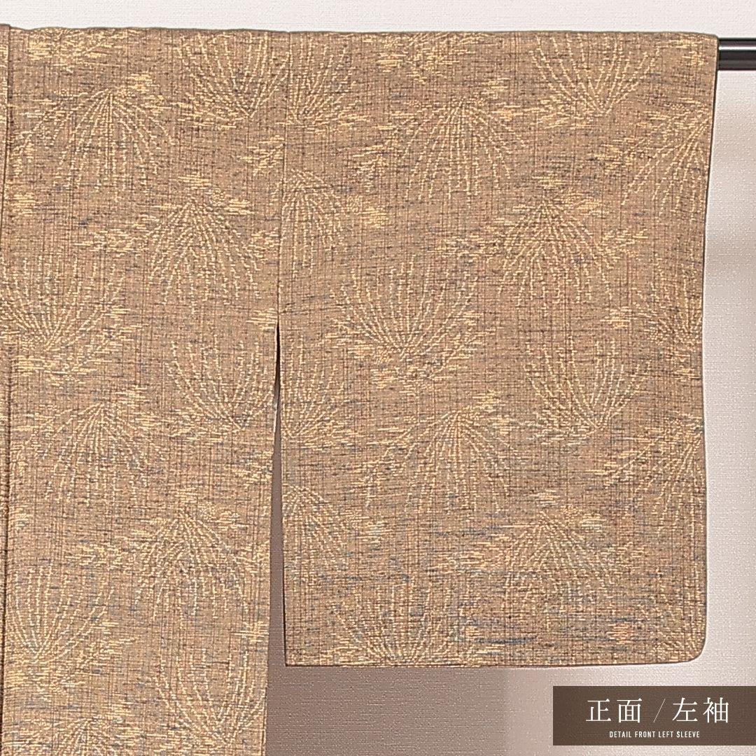 紬 袷 身丈150cm 裄丈62cm 正絹 Bランク カジュアル バチ衿 Sサイズ 植物柄 茶系 RP 1223-16919