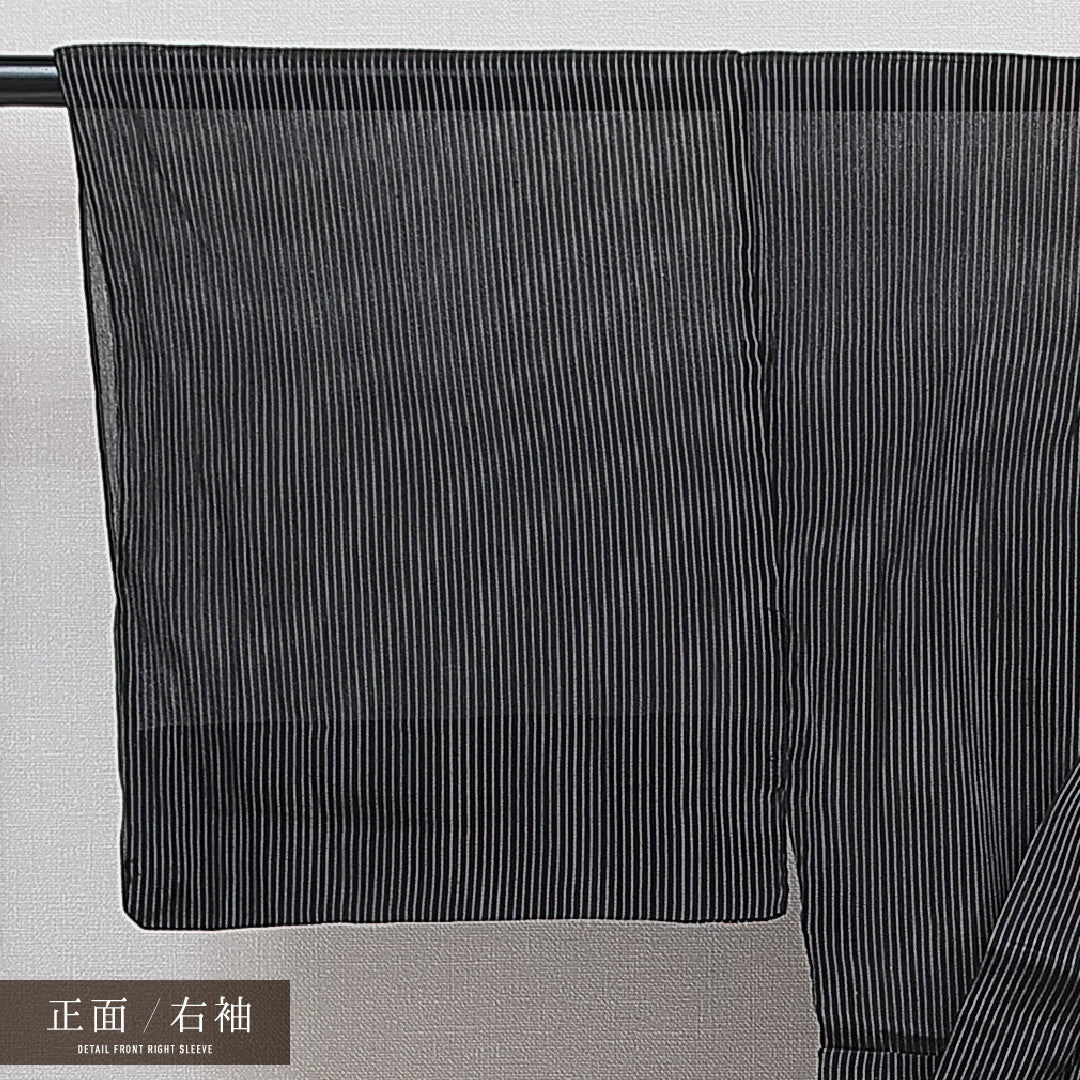 男着物 夏物 夏紬 身丈134cm 裄丈61cm 正絹 Aランク XSサイズ 棒衿 カジュアル 無地 黒系 1219-15346