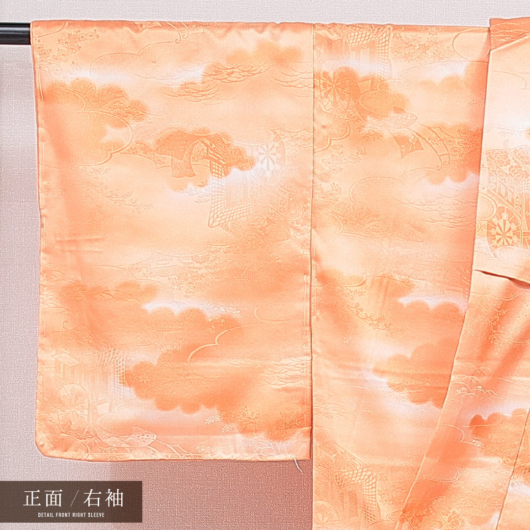 色無地 洗える着物 袷 身丈156cm 裄丈64cm ポリエステル Sランク Mサイズ 広衿 インフォーマル 紋意匠 古典柄 朱系 1214-16024