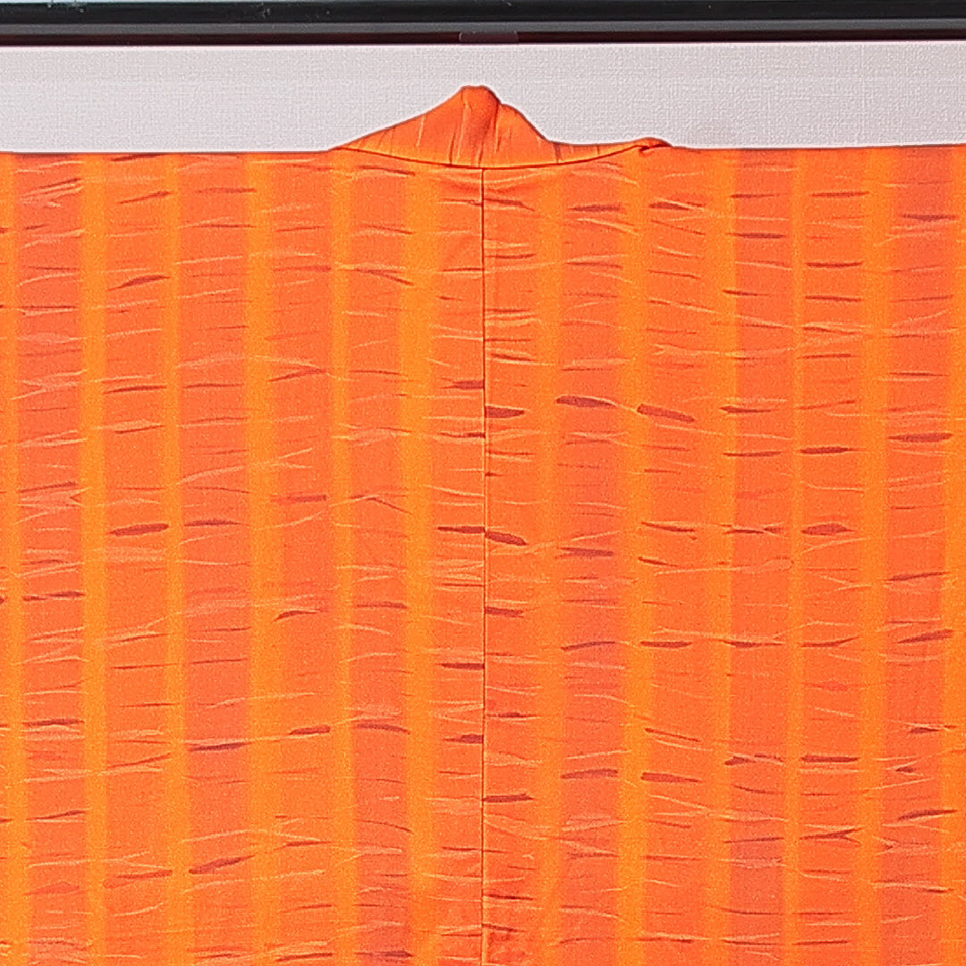 羽織 袷 身丈78cm 裄丈65cm 正絹 Sランク Mサイズ カジュアル 縞 朱系 1217-15120