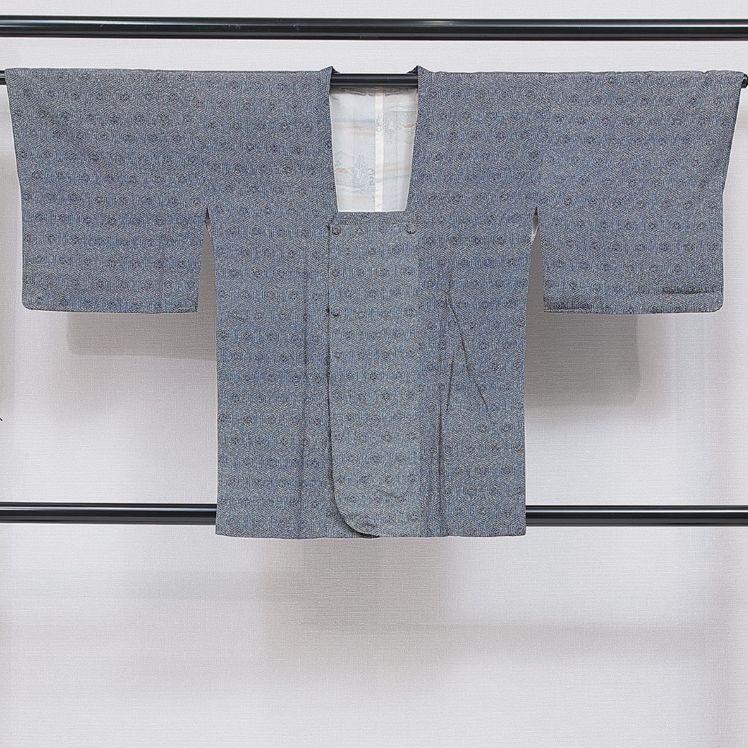 道行コート 洗える着物 袷 身丈83cm 裄丈65cm ポリエステル Sランク Mサイズ セミフォーマル 幾何学柄 グレー系 1263-16867