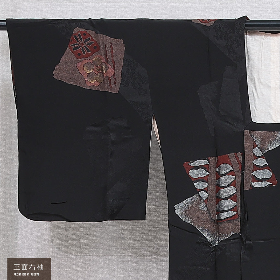 アンティーク 羽織 袷 身丈91cm 裄丈64cm 正絹 Aランク Mサイズ 創作柄 黒系 RP 1232-16146
