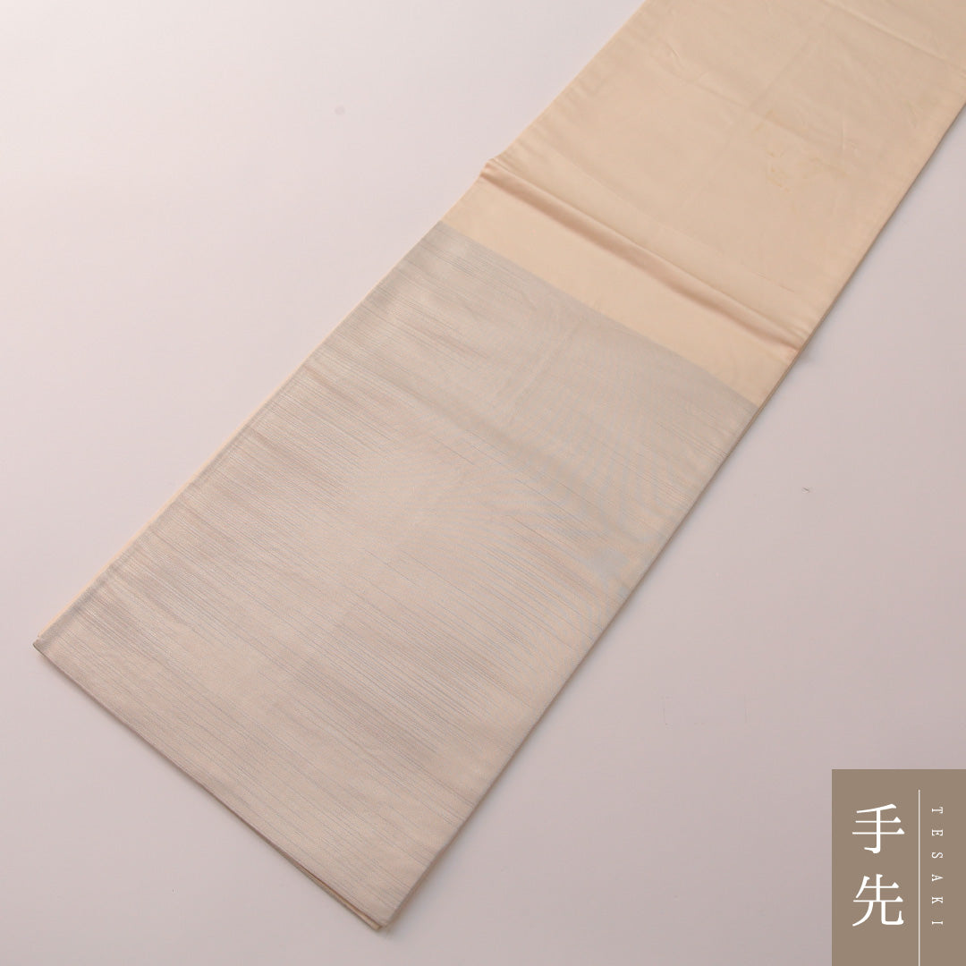 袋帯 帯丈424cm フォーマル 六通 Cランク 正絹 鳥 扇 菊 クリーム系 グレー系 1223-01885