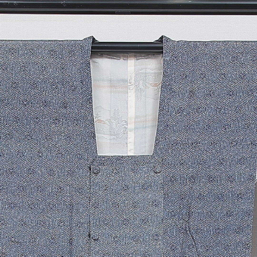 道行コート 洗える着物 袷 身丈83cm 裄丈65cm ポリエステル Sランク Mサイズ セミフォーマル 幾何学柄 グレー系 1263-16867