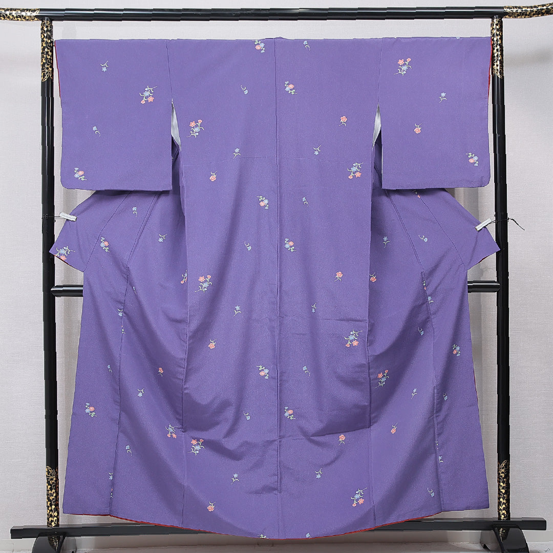 洗える着物 小紋 袷 身丈159cm 裄丈67cm ポリエステル Sランク インフォーマル 広衿 Mサイズ 桔梗 紫系 RP 1221-15716