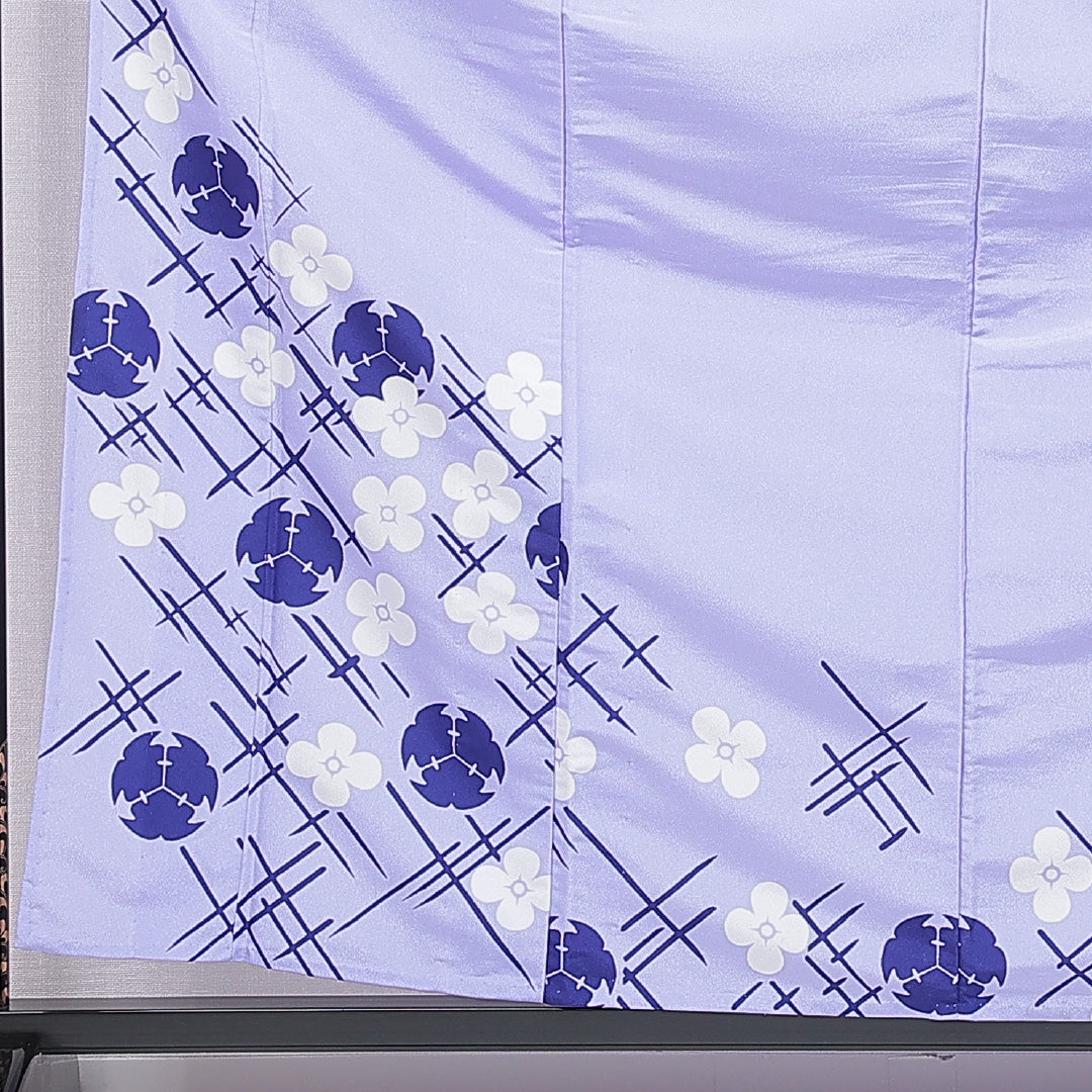 付下げ 洗える着物 単衣 身丈161cm 裄丈63cm ポリエステル Cランク Lサイズ バチ衿 インフォーマル 花柄 創作柄 紫系 1261-16301