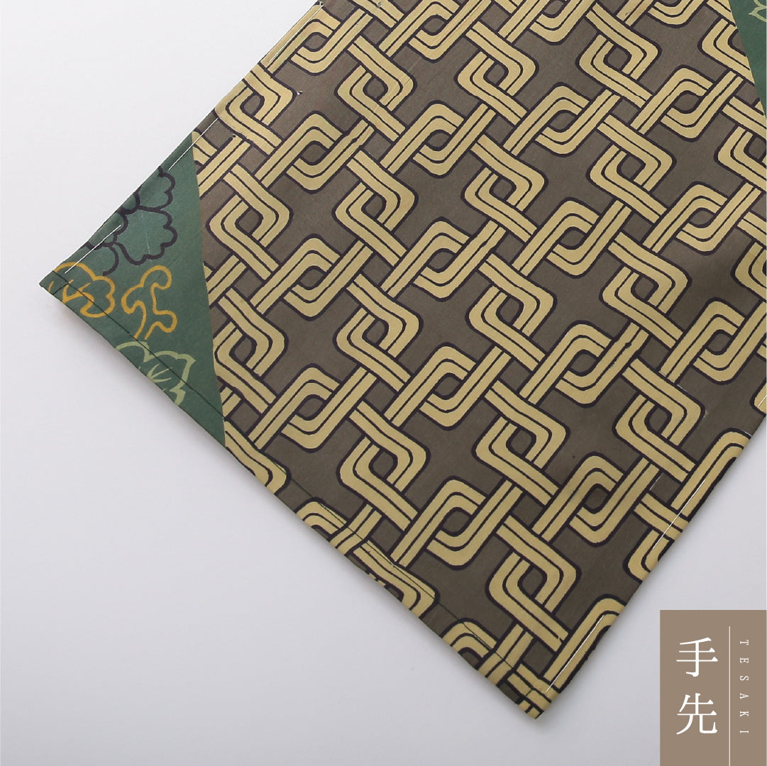 アンティーク 九寸名古屋帯 帯丈356cm セミフォーマル 開き仕立て 全通 Bランク 正絹 染め帯 唐獅子 牡丹 緑系 1224-03686