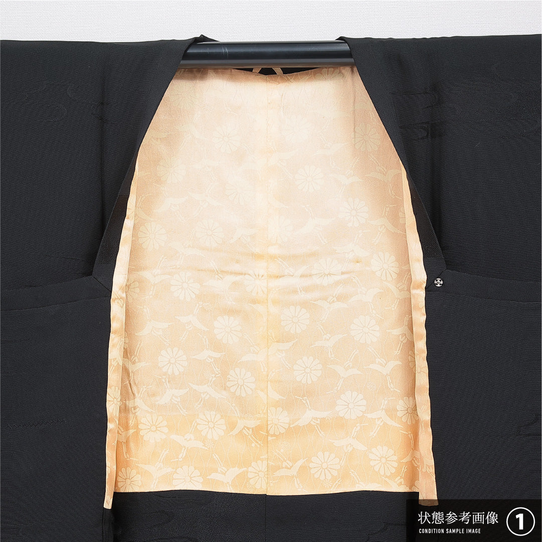 道行コート 袷 身丈89cm 裄丈63cm 正絹 Aランク セミフォーマル Sサイズ 織り出し ポケットあり エ霞 黒系 RP 1237-16845
