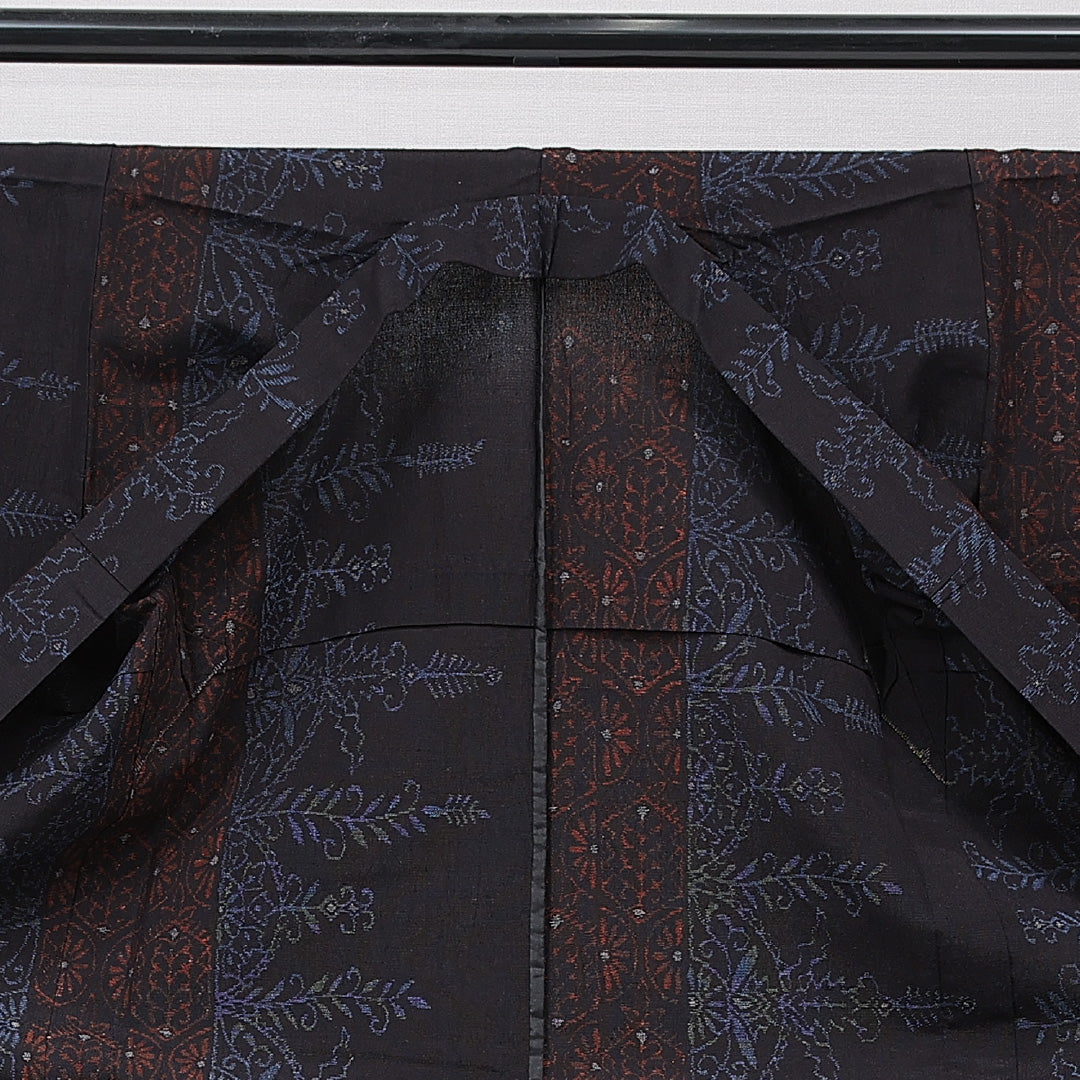 紬 単衣 身丈155cm 裄丈62cm 正絹 Sランク Mサイズ バチ衿 カジュアル 創作柄 茶系 1216-15666