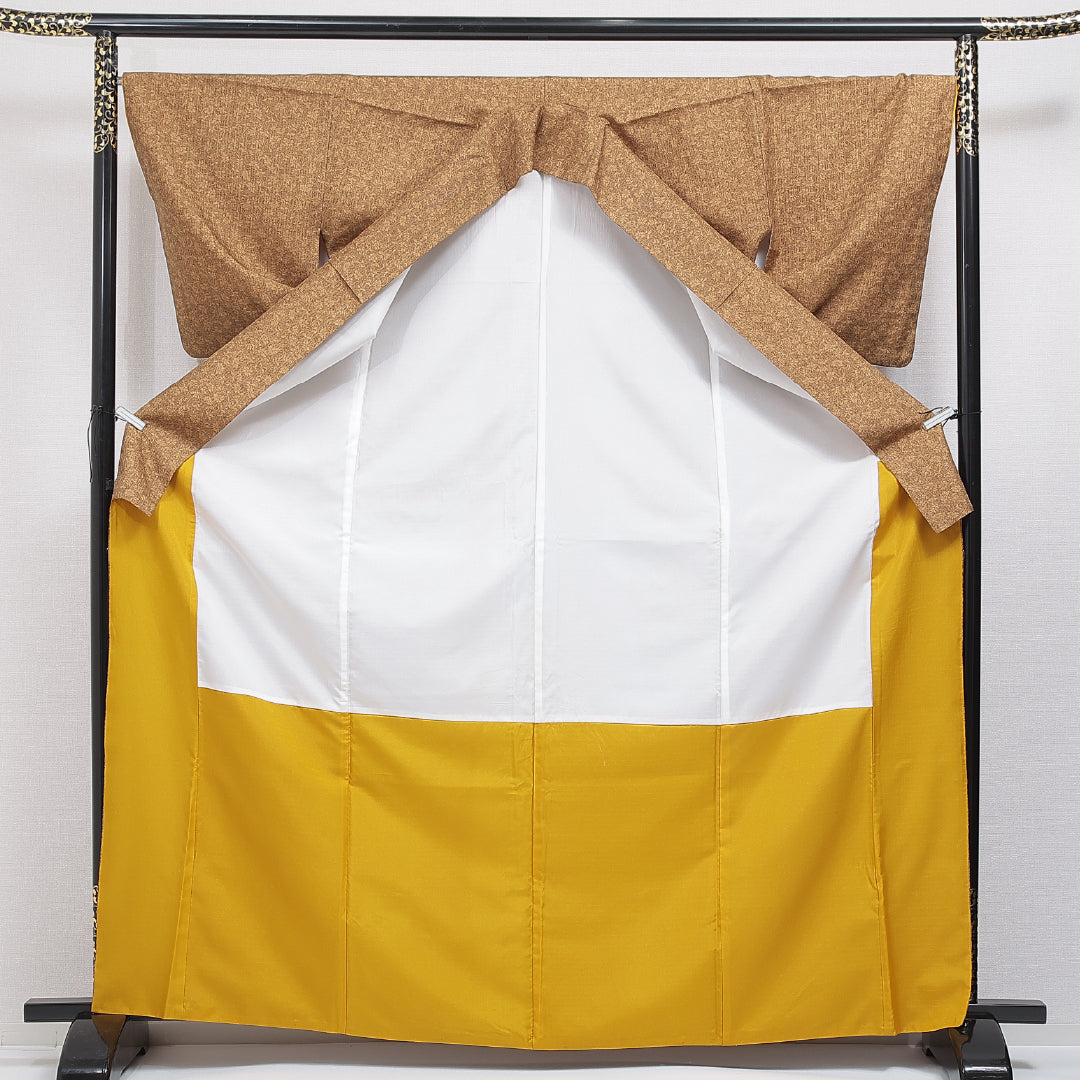 洗える着物 小紋 袷 身丈169cm 裄丈68cm ポリエステル Sランク インフォーマル 広衿 XLサイズ 花柄 黄系 RP 1221-16414