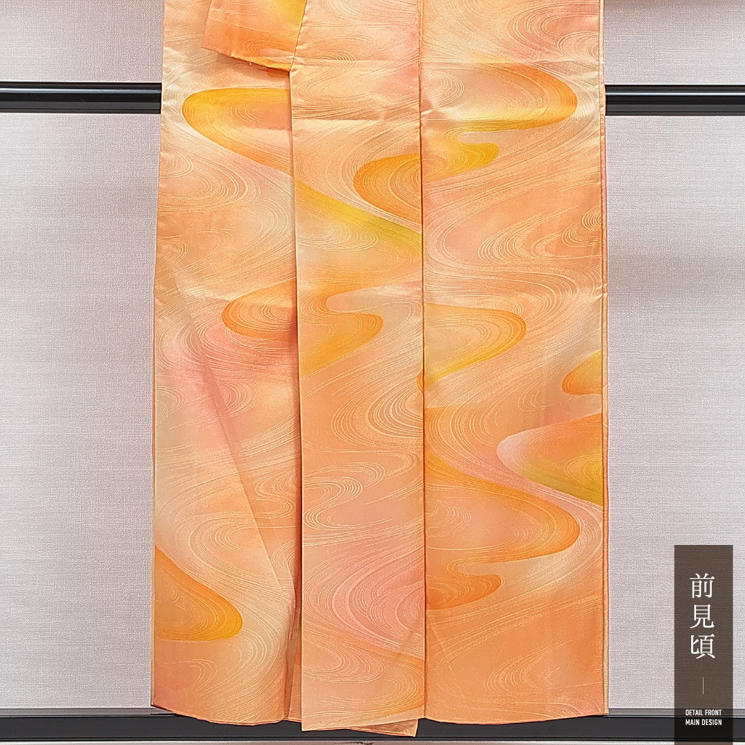 洗える着物 小紋 袷 身丈150cm 裄丈62cm ポリエステル Aランク インフォーマル 広衿 Sサイズ 流水 朱系 RP 1221-15963