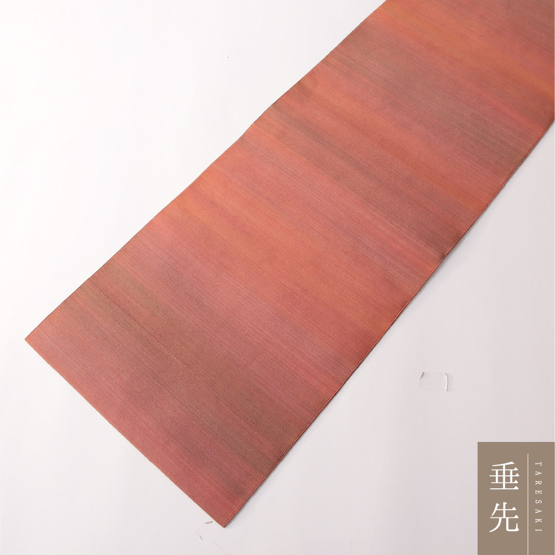 八寸名古屋帯 Sランク 帯丈369cm 正絹 全通 松葉仕立て 織り カジュアル 無地 赤を重ねたような茶系 RP 1245-03153