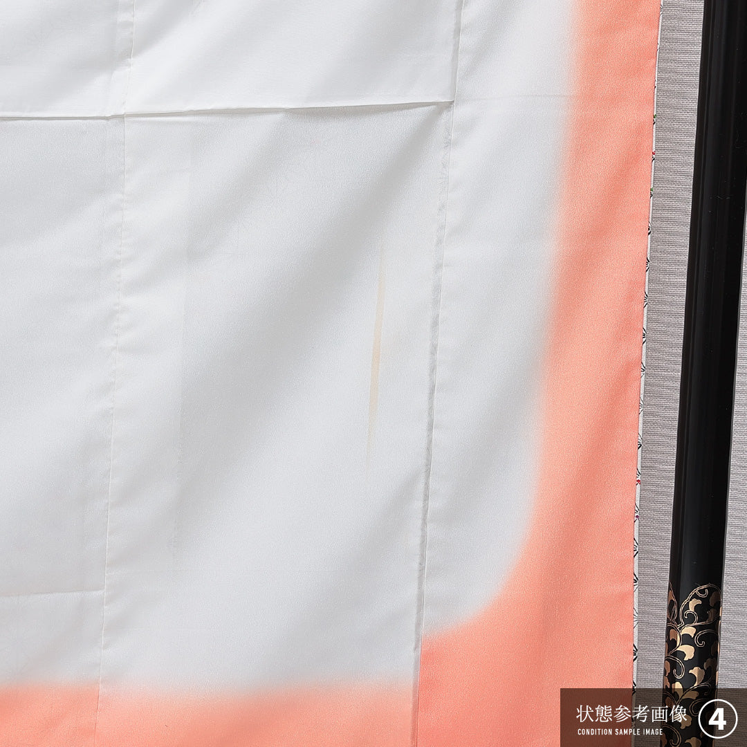 小紋 洗える着物 袷 身丈162cm 裄丈63cm ポリエステル Bランク Lサイズ 広衿 インフォーマル 麻の葉 白系 1215-15798