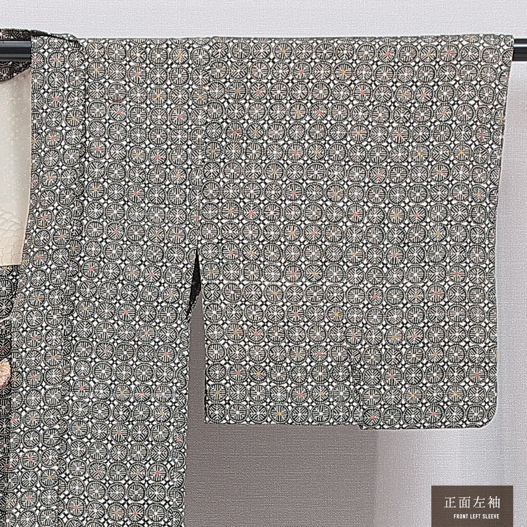 羽織 袷 身丈82cm 裄丈63cm 正絹 Aランク カジュアル Sサイズ 紐あり 創作柄 緑系 RP 1232-16195