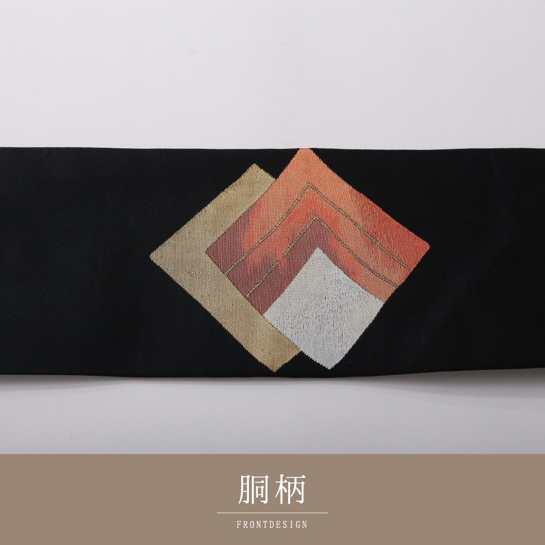 九寸名古屋帯 帯丈355cm カジュアル 名古屋仕立て ポイント柄 Sランク 正絹 創作柄 黒系 1224-03507