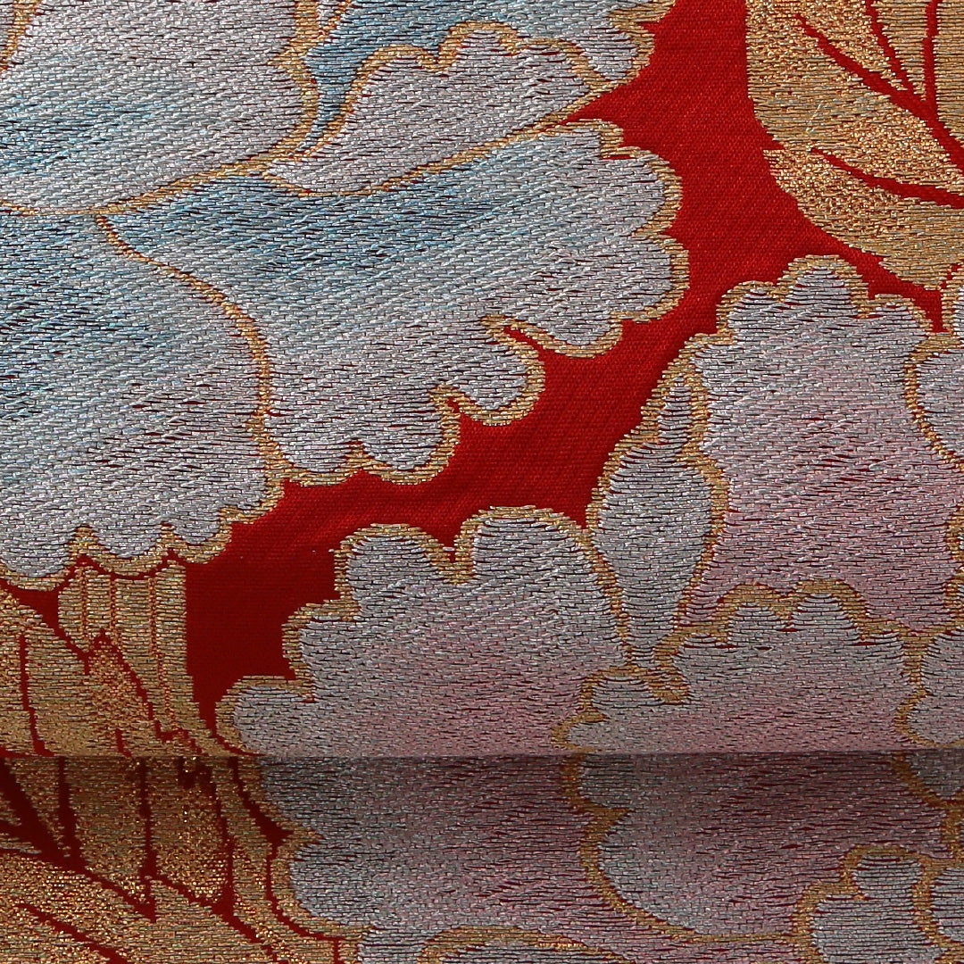 アンティーク 袋帯 帯丈424cm 六通 Aランク 正絹 唐草牡丹 赤系 金系 1223-01918