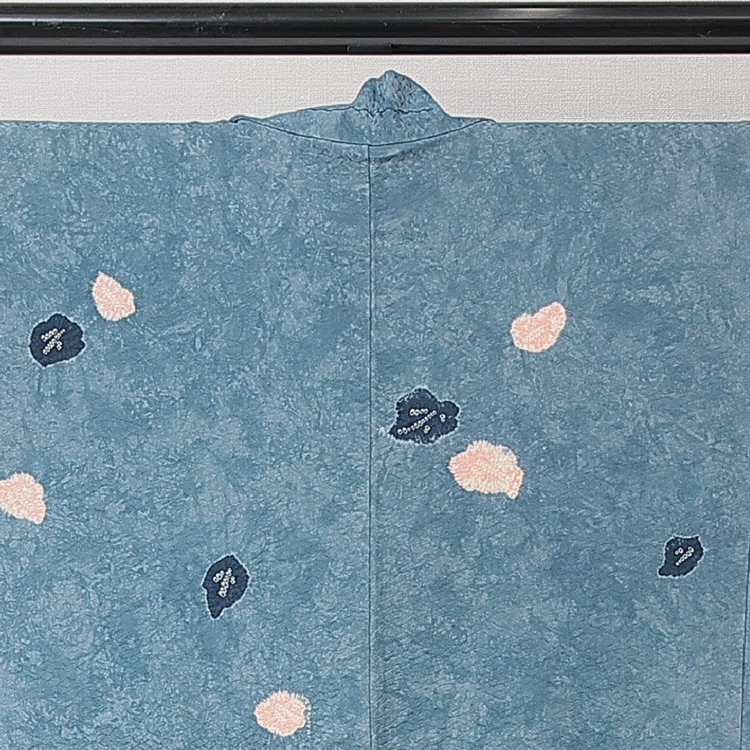 羽織 袷 身丈75cm 裄丈62cm 正絹 Cランク カジュアル Sサイズ 部分絞り 紐あり 創作柄 青系 LP 1232-15255