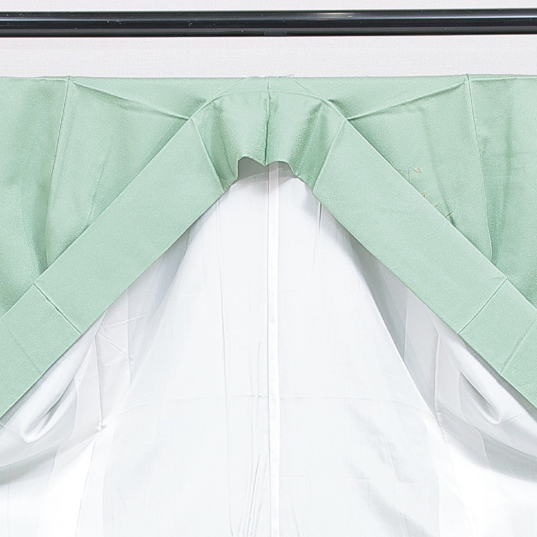 付下げ 袷 身丈153cm 裄丈61cm 正絹 Sランク Sサイズ 広衿 一つ紋 セミフォーマル 花柄 ぼかし染 刺繍 落款 緑系 1261-15905