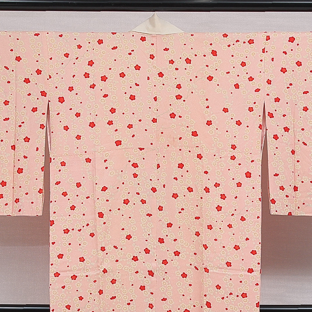 アンティーク 長襦袢 無双袖 身丈139cm 裄丈61cm 正絹 Cランク 2XLサイズ 梅 ピンク系 1229-16500