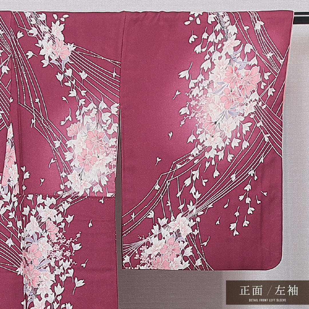 洗える着物 小紋 袷 身丈164cm 裄丈67cm ポリエステル Aランク インフォーマル 広衿 Lサイズ 木蓮 紫系 RP 1221-16406