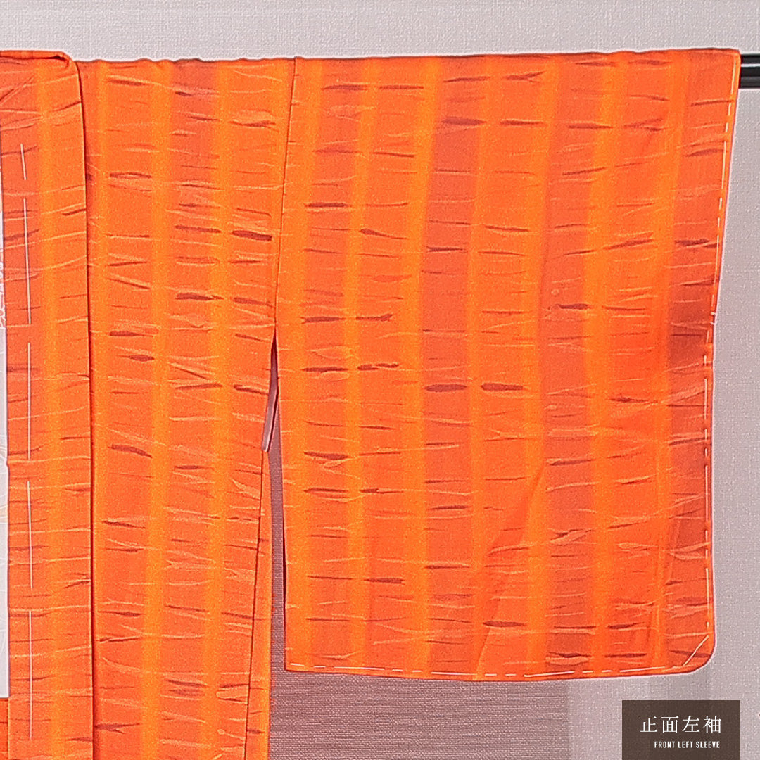 羽織 袷 身丈78cm 裄丈65cm 正絹 Sランク Mサイズ カジュアル 縞 朱系 1217-15120