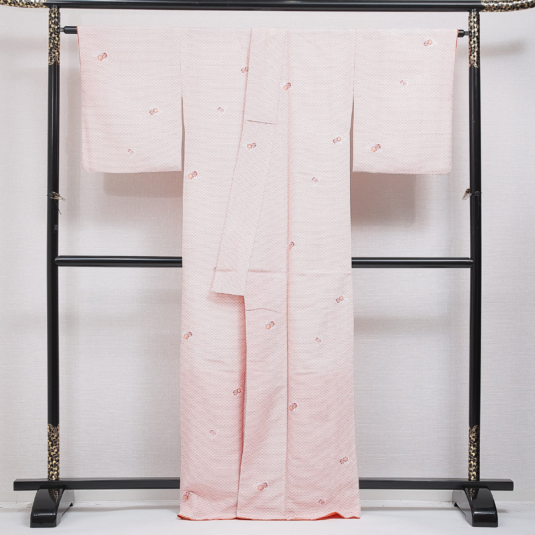 洗える着物 小紋 袷 身丈167cm 裄丈65cm ポリエステル Sランク インフォーマル 広衿 XLサイズ 鼓 青海波 白系 RP 1221-15962