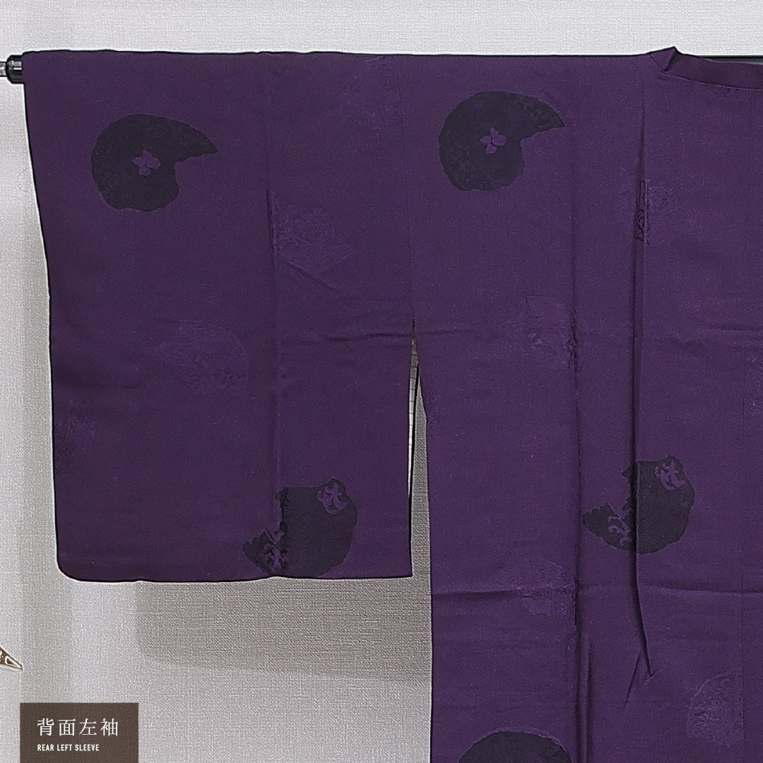 道行コート 袷 身丈90cm 裄丈64cm 正絹 Cランク セミフォーマル Mサイズ ポケットあり 創作柄 レトロ 個性的 紫系 RP 1237-16145