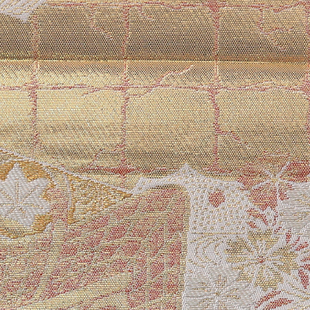袋帯 帯丈436cm 正絹 六通 フォーマル 花車 吉祥文様 金系 1243-01966