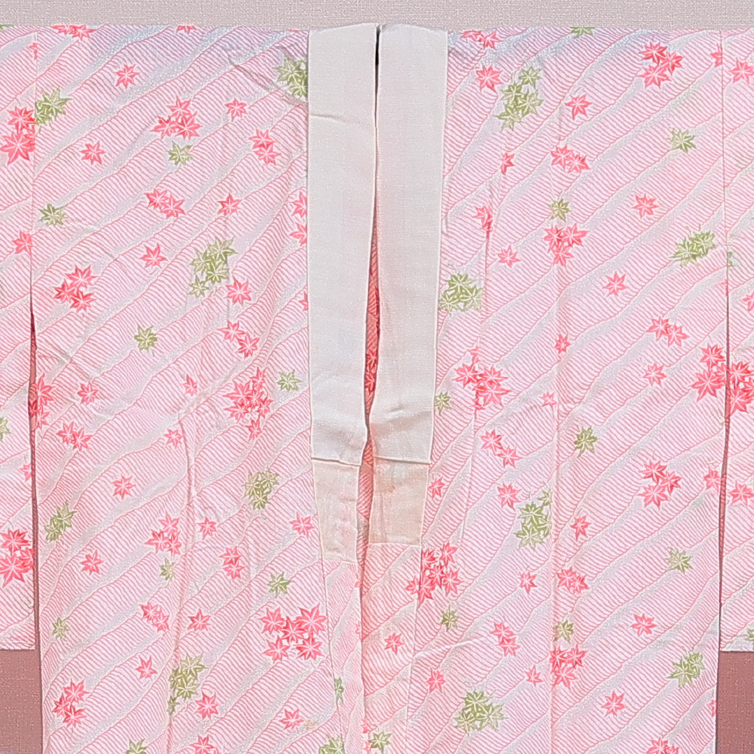洗える着物 木綿の長襦袢 単衣 身丈126cm 裄丈61cm 木綿 Aランク Mサイズ 紅葉 ピンク系 HP 1239-16505