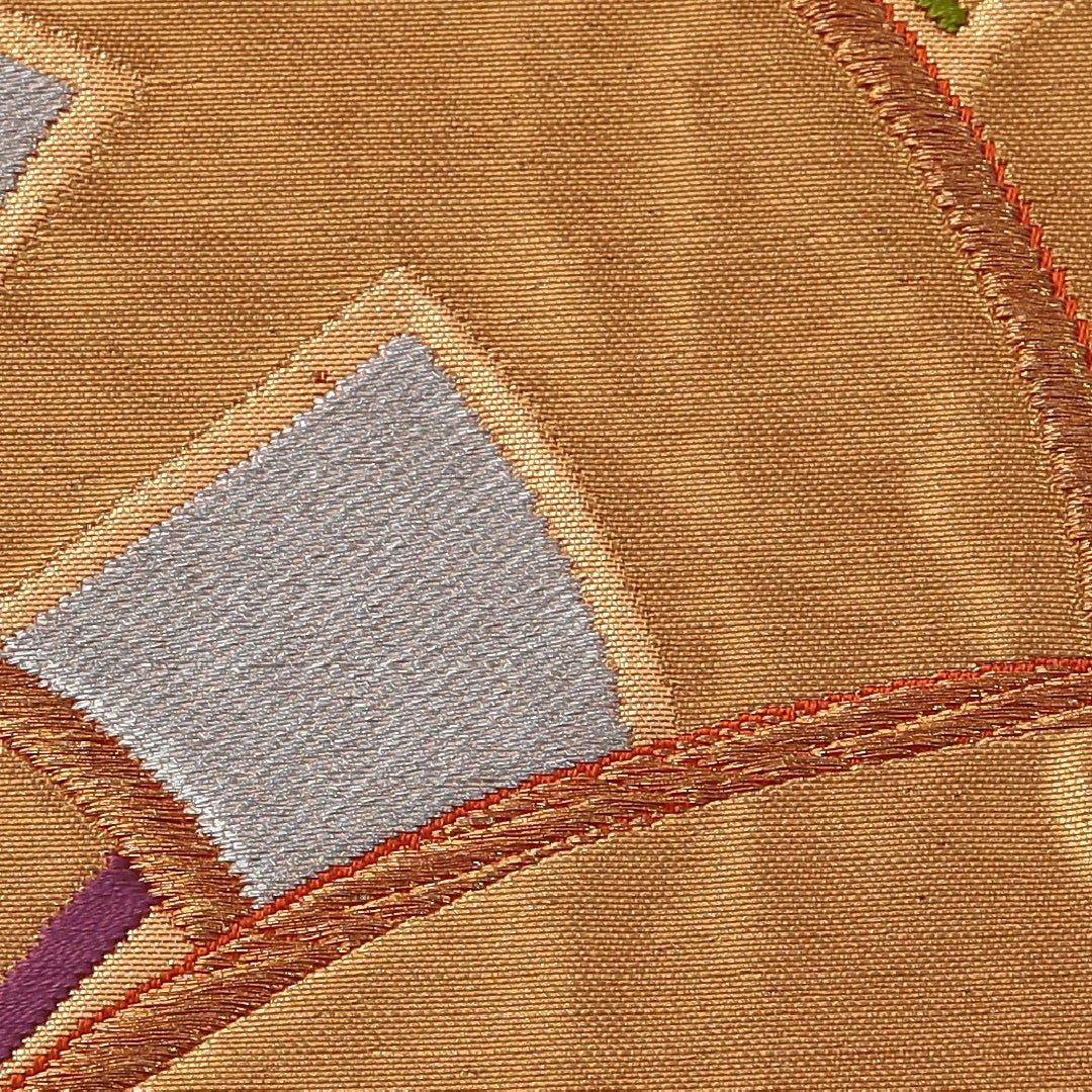 袋帯 帯丈420cm フォーマル 六通 Sランク 正絹 青海波 朱系 金系 1223-01896