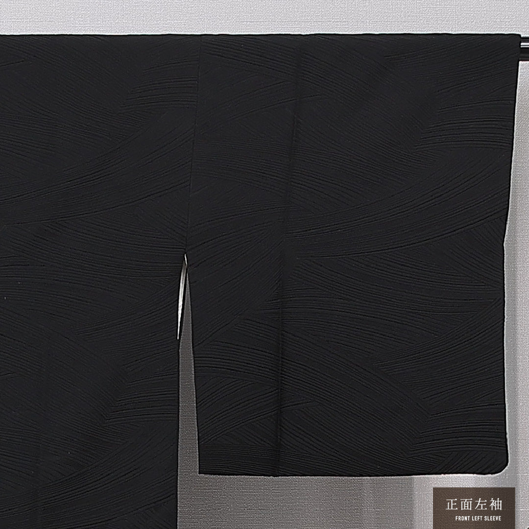 道行コート 袷 身丈95cm 裄丈63cm 正絹 Aランク セミフォーマル Sサイズ ポケットあり 無地 黒系 RP 1237-15456