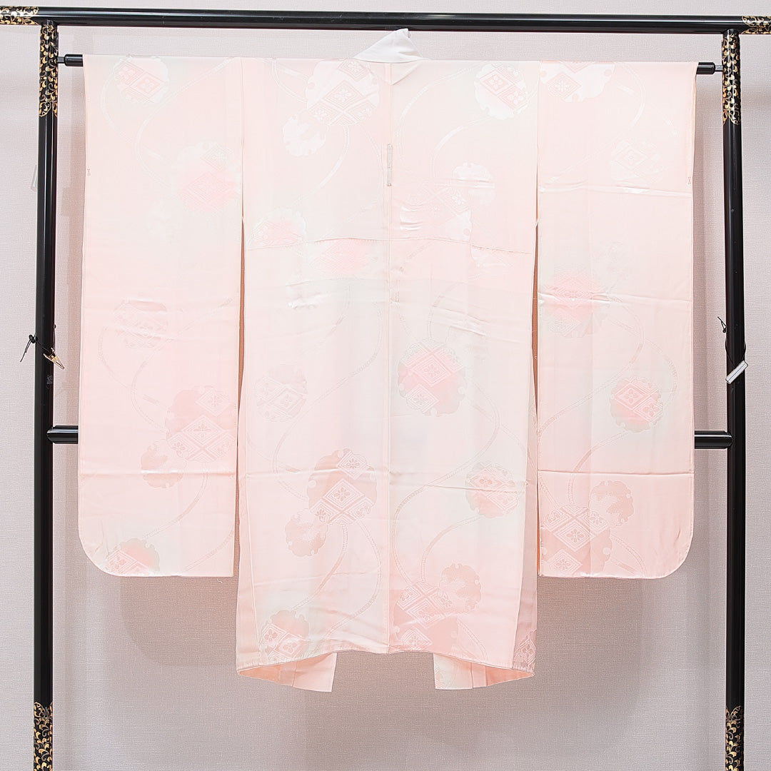 振袖用 長襦袢 袷 身丈124cm 裄丈61cm 正絹 Aランク Mサイズ 雪輪 ピンク系 RP 1240-15403