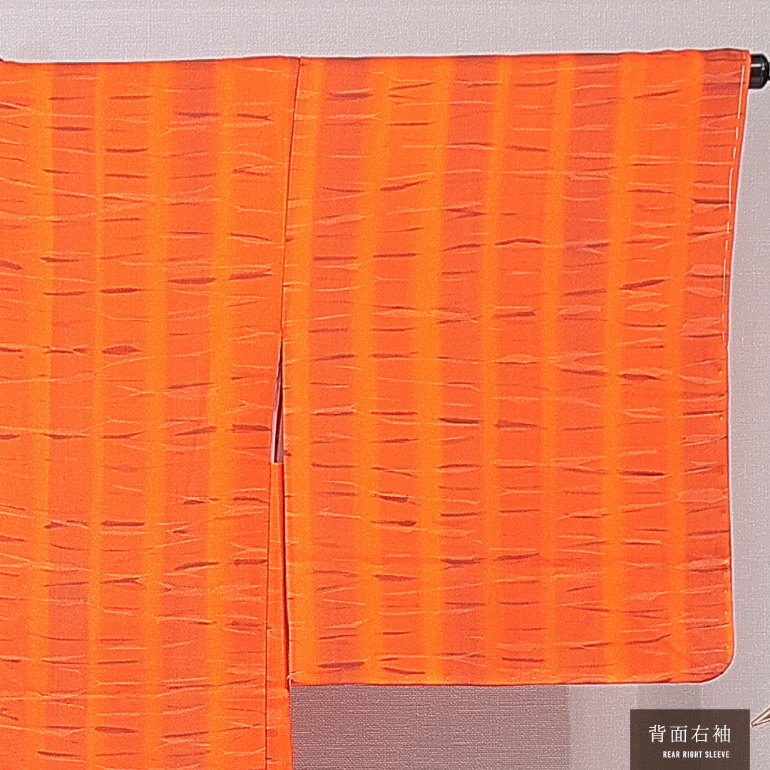 羽織 袷 身丈78cm 裄丈65cm 正絹 Sランク Mサイズ カジュアル 縞 朱系 1217-15120