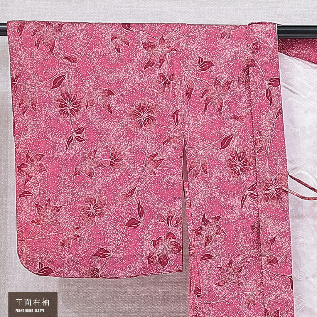 羽織 袷 身丈81cm 裄丈64cm 正絹 Cランク カジュアル Mサイズ 紐あり 花柄 ピンク系 HP 1232-16171