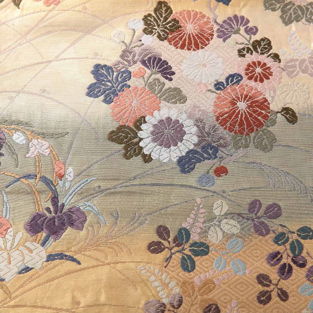 袋帯 帯丈442cm 正絹 六通 フォーマル 風景柄 四季草花 吉祥文様 多色系 1243-02117