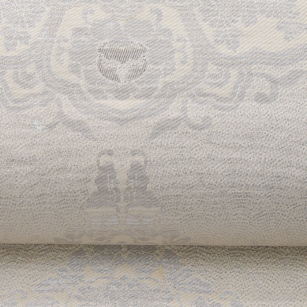 袋帯 帯丈412cm フォーマル 六通 帯芯なし Cランク 正絹 宝相華 クリーム系 1223-02233