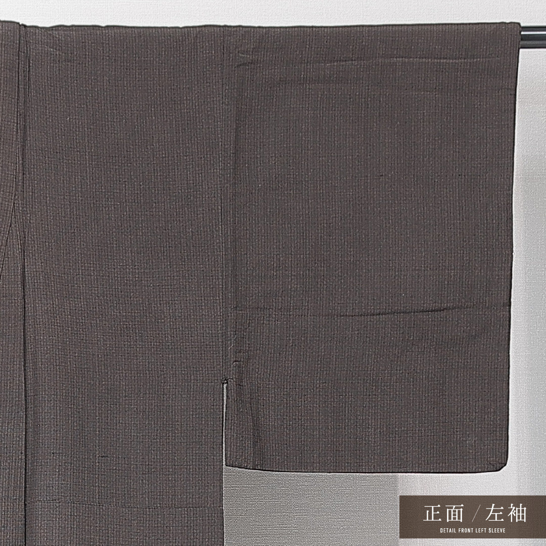 男着物 単衣 身丈132cm 裄丈63cm 正絹 Cランク カジュアル 棒衿 XSサイズ 格子 茶系 LP 1224-15239