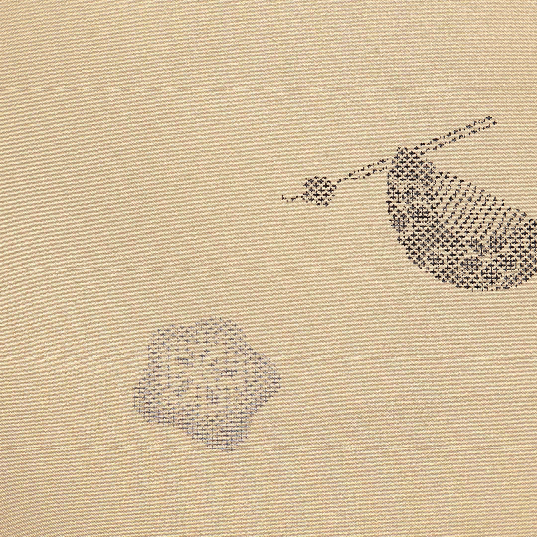 小紋 洗える着物 袷 身丈165cm 裄丈66cm ポリエステル Cランク XLサイズ 広衿 インフォーマル 簪 梅 茶系 ベージュ系 1215-15831