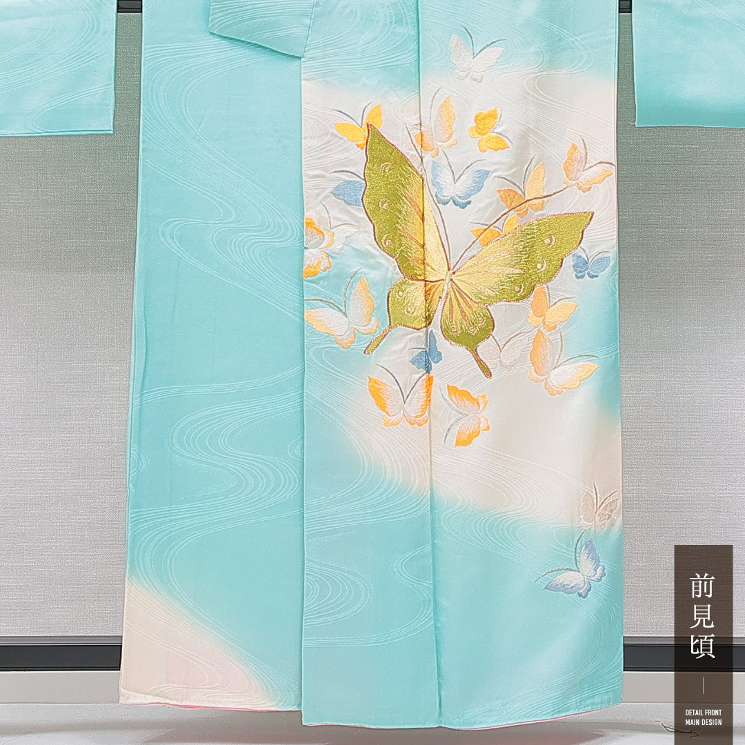 振袖 袷 身丈158cm 裄丈64cm フォーマル Cランク Mサイズ 正絹 広衿 蝶 刺繍 1213-F0650