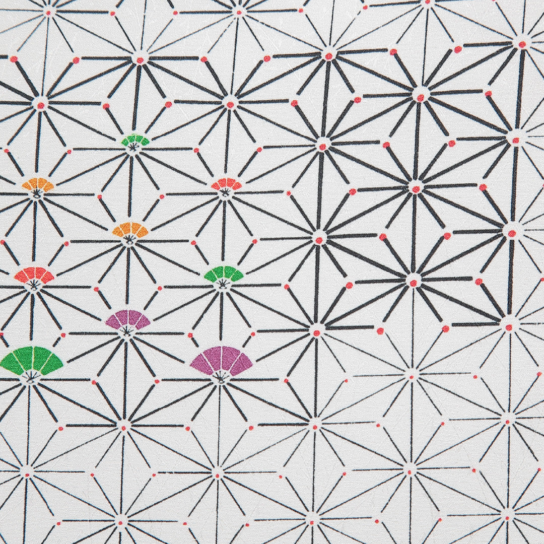 小紋 洗える着物 袷 身丈162cm 裄丈63cm ポリエステル Bランク Lサイズ 広衿 インフォーマル 麻の葉 白系 1215-15798