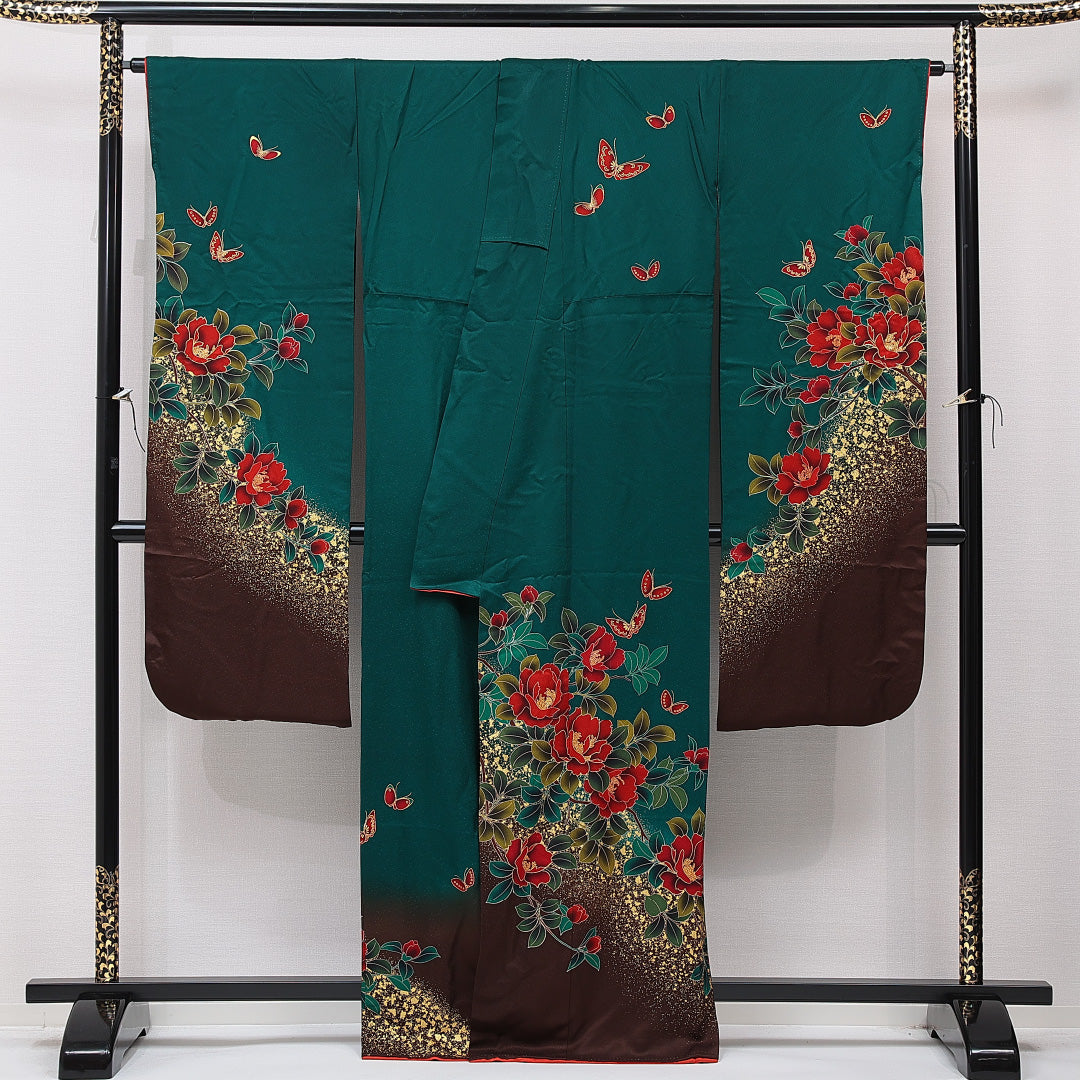 振袖 袷 身丈163cm 裄丈65cm フォーマル Aランク Lサイズ 正絹 広衿 蝶 牡丹 1213-F0715