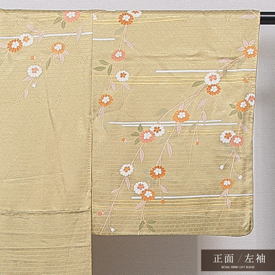 付下げ 袷 身丈156cm 裄丈63cm 正絹 Sランク インフォーマル 広衿 Mサイズ 金彩 雲取り 松 金系 RP 1218-15720
