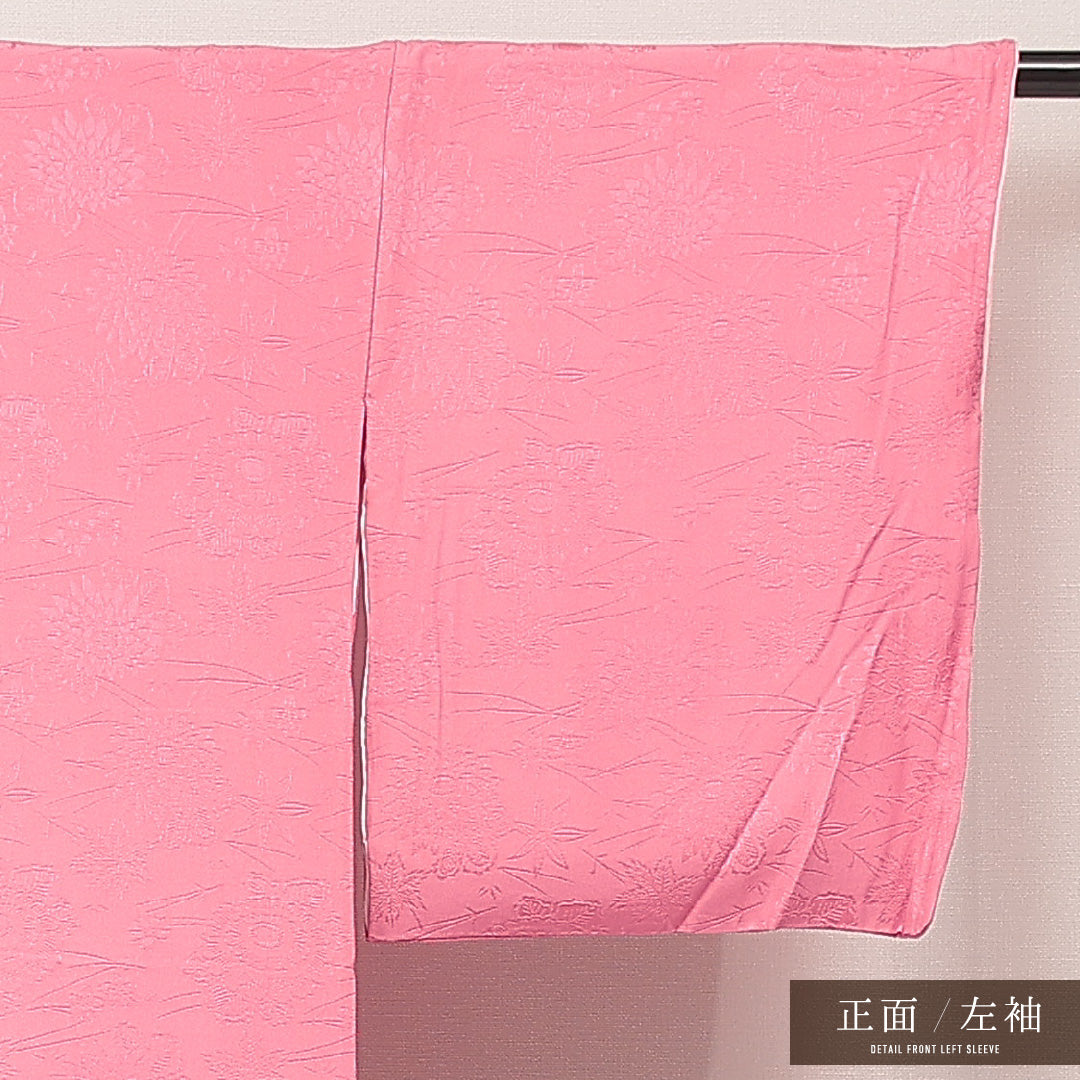 色無地 袷 身丈160cm 裄丈66cm 正絹 Sランク Lサイズ 広衿 インフォーマル 紋意匠 桜 ピンク系 1214-16894
